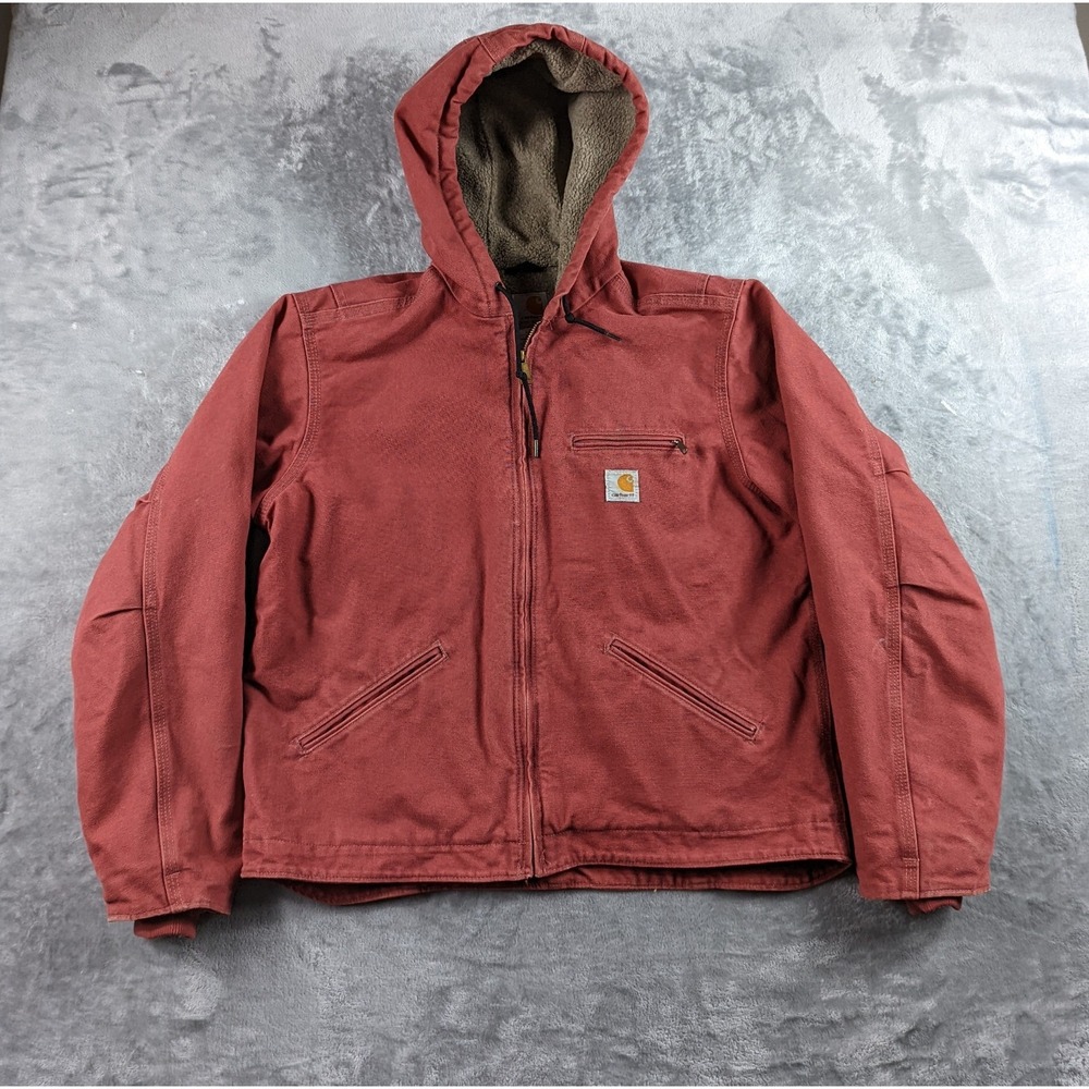 Carhartt Jacket Women Large Pink WJ141 VRS Canvas Hood Detroit Sherpa Lined READ